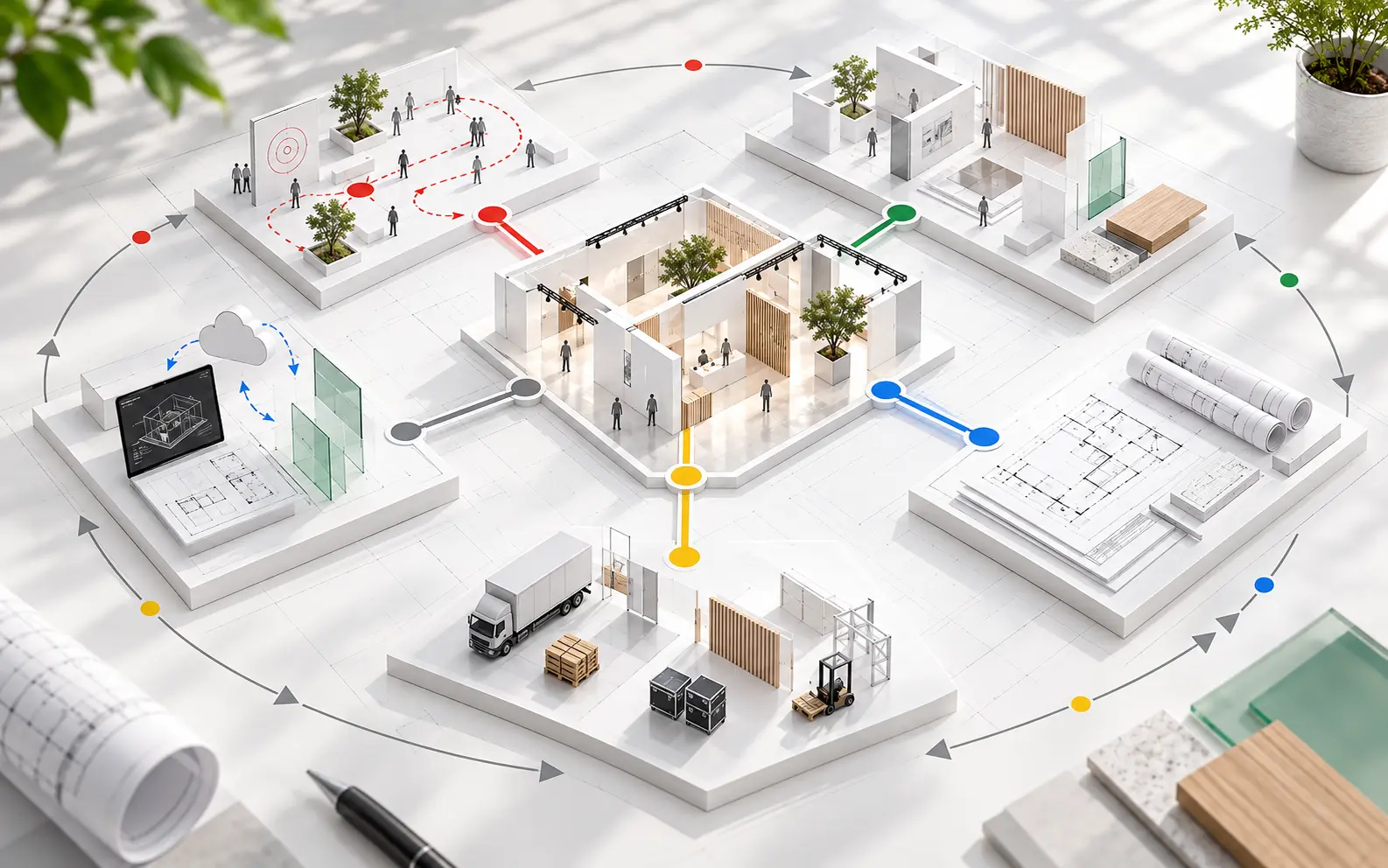 Conceptual exhibition project connecting strategy, visitor pathways, spatial design, technical information, delivery operations and digital systems