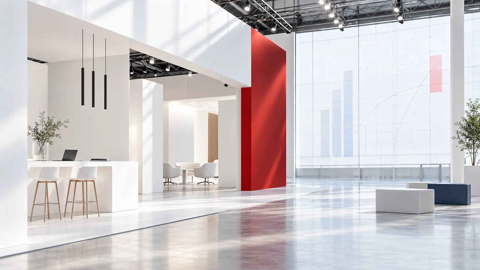 Conceptual completed exhibition environment representing review and improvement